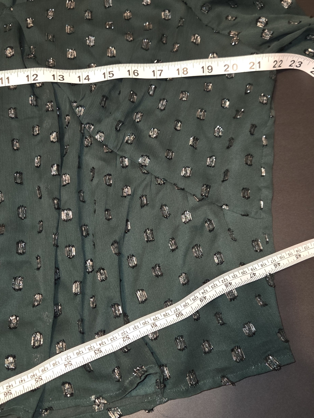 LOFT Forest Green V-Neck Long Sleeve Blouse with Metallic Dot - Picture 4 of 6